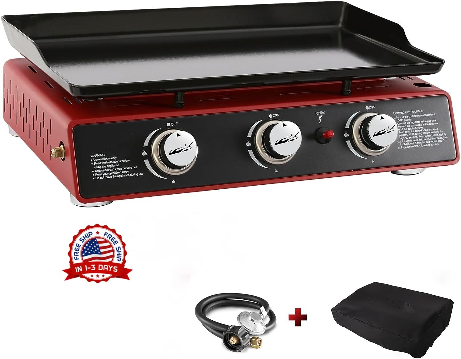 plancha para cocinar de gas propano portátil con 3 cuadradores asados tacos cocina