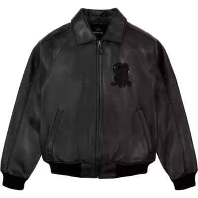 Avirex Men s Black American Bomber Genuine Cowhide Leather Flight style Jacket.