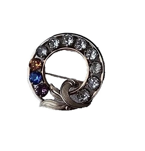 X3-648 BROOCH GOLD TONE PIN 2 ENAMEL ANIMAL RHINESTONE ORANGE BETA FISH