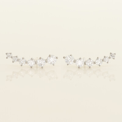 14K REAL Solid Gold Cubic Zirconia Climber Stud Push-back Earring for  Occasions