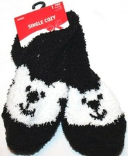 Ladies Single Cozy/Fuzzy Polar Bear Face Black Socks Size 9-11