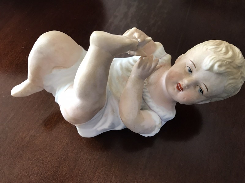 Vintage Porcelain Piano Cherub Doll Blonde Baby Figurine Numbered 23/111 Red Lip