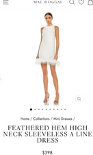 Mac Duggal Feathered Hem White A-Line Sleeveless Cocktail Mini Dress Sz 2