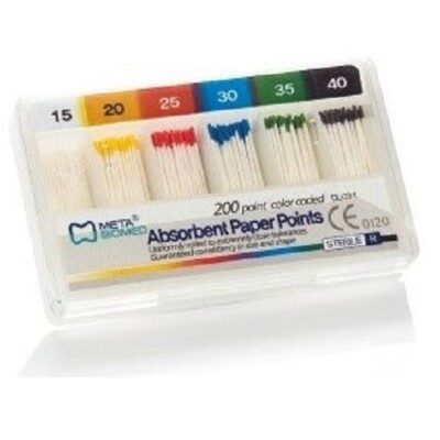 Meta Absorbent Paper Points - #15, Color Coded, Sterile, Hand-Rolled