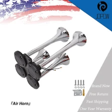 New Quad Trumpet Air Horn Kit Train Semi Truck Boat RV LOUD 150db 4 Horns Kit