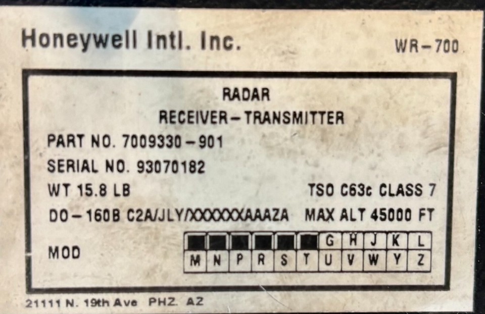 Radar Rt 37 Radar RT WR700 7009330-901 w/ December 2024 Overhauled 8130 | eBay