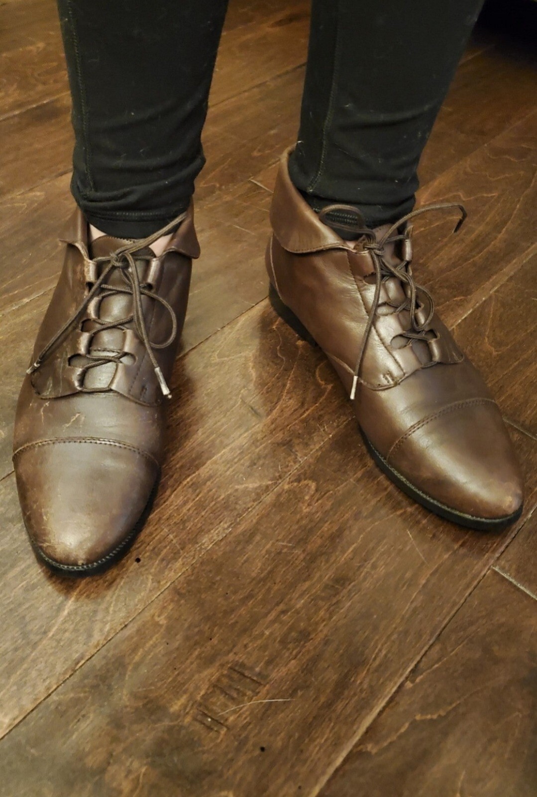 SAOLA PRIMA ROYALE STIVALI IN PELLE MARRONI 10M cravatta Oxford Foldo polsino patta