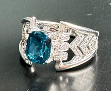 925 STERLING SILVER LONDON BLUE AND COLORLESS TOPAZ RING SIZE 9.75