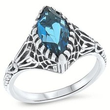 GENUINE 1 CT LONDON BLUE TOPAZ 925 STERLING SILVER DECO VINTAGE STYLE RING  714