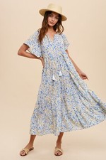 In Loom Women's Floral Tassel-Tie Neck Short Sleeve Midi Dress Size S