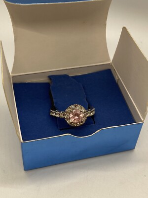 Avon 2006 Sparkling CZ Ring Clear/Pink - Silver - Large - Self Adjusting Band