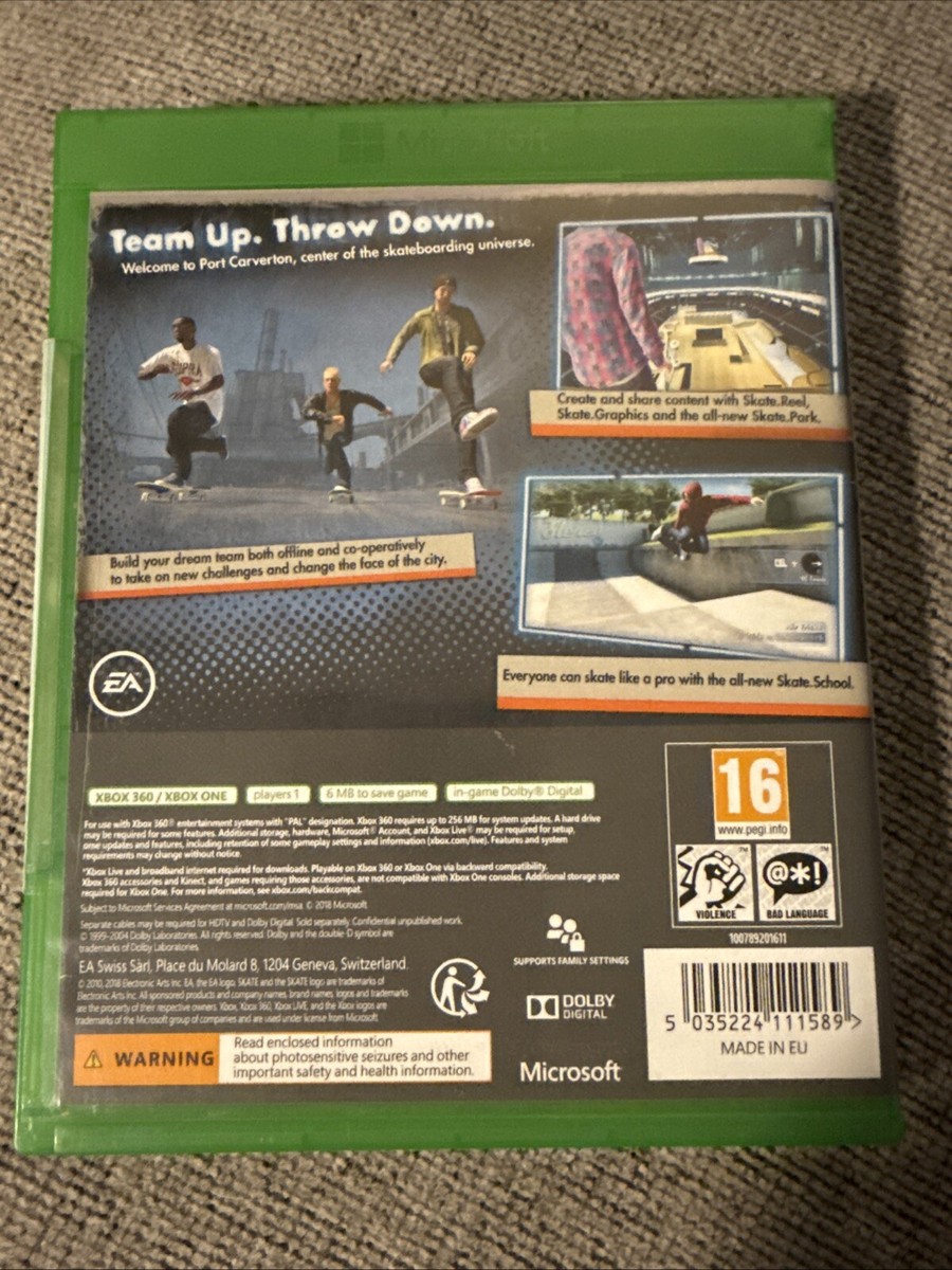 Skate 3 for Microsoft Xbox One & Xbo EA 16 Good for sale