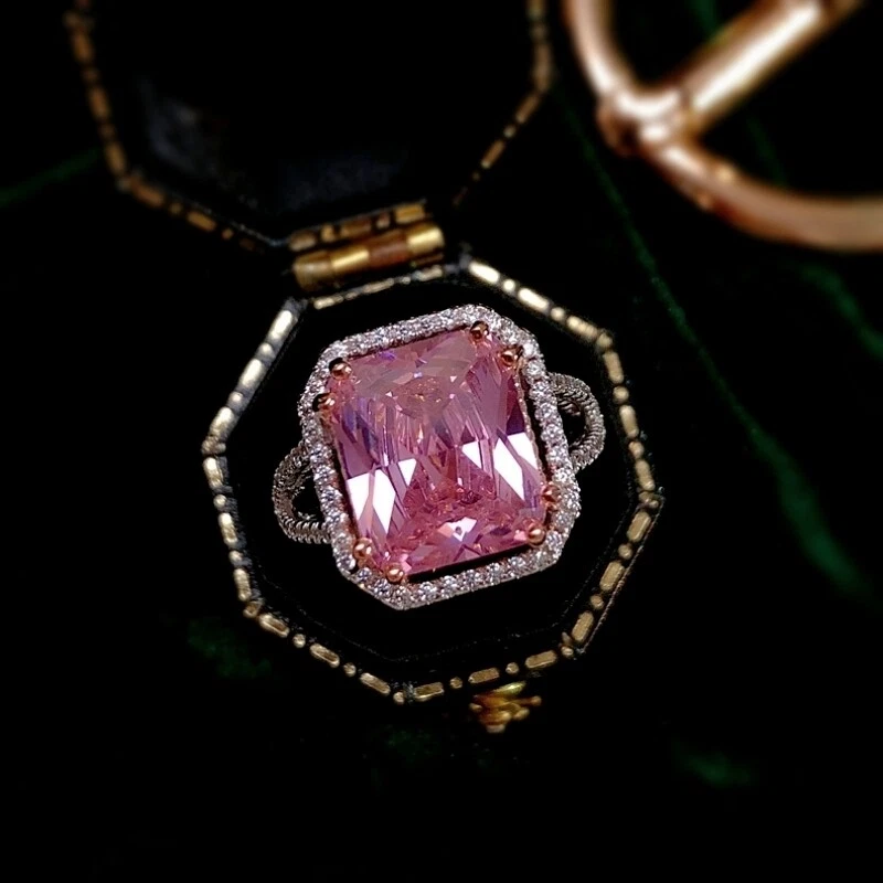 Anillo Banda Cuadrada Oro Blanco 18k Relleno Simulado Rosa Rubí Corte Radiante Dije V Foto 2 de 4