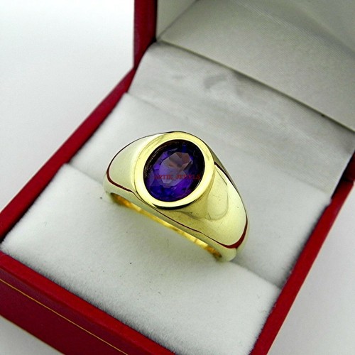 Bague Homme Argent Sterling 925 Améthyste Naturelle Finition Or - Taille Personnalisable