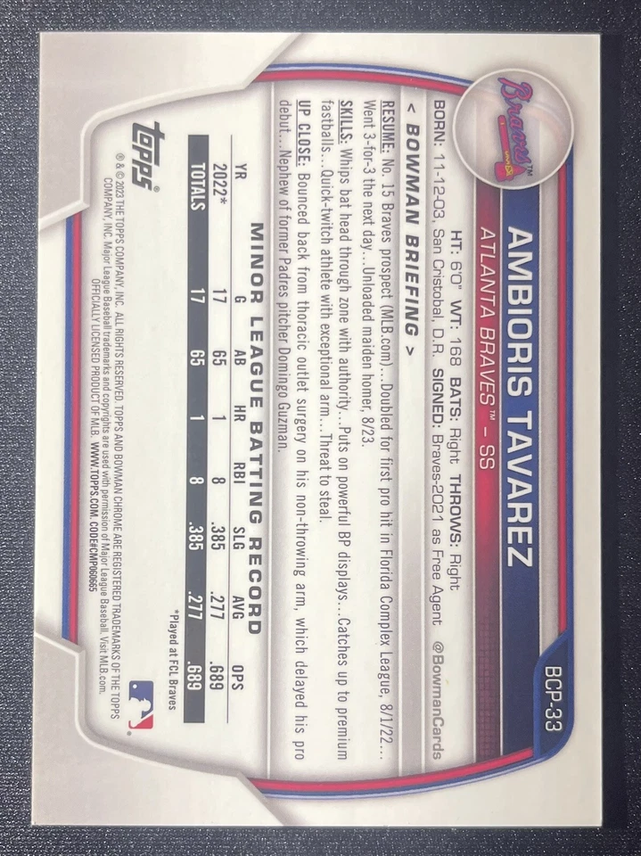 2023 BOWMAN CHROME 1ST AMBIOROS TAVAREZ MAGENTA LUNAR CRATER REFRACTOR /199 RC - Image 2 of 2