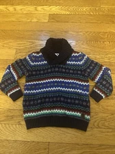 Janie And Jack Boys Blue Holiday Sweater Size 18-24 Months. Shawl Collar.