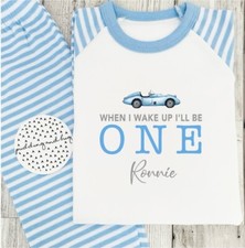 Personalised Birthday car pyjamas when i wake up i will be one, two, three  Pjs