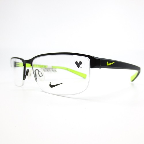 Nike Eyeglasses Frames 8098 015 Black Yellow Rectangular Half Rim 56-16-140 - Picture 6 of 8