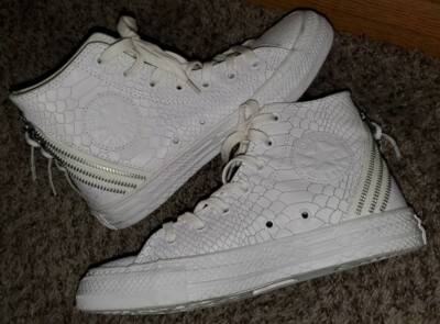 Converse All Star White Reptile Embossed High Top Trainers Shoes Sz 7  US/ 5 UK