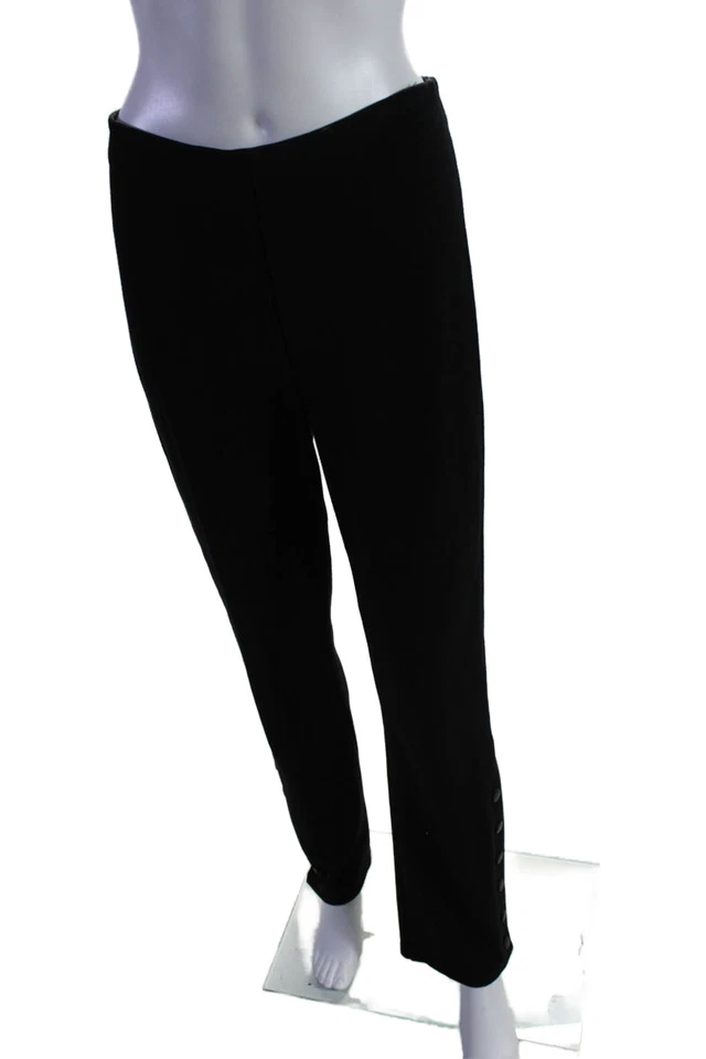 Pantalones para mujer Equestrian cintura elástica pierna recta botones negros talla S Foto 2 de 4