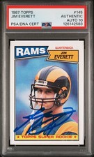 1987 Jim Everett signed ROOKIE card Topps #145 PSA AUTO 10 RC Pop 5 RAMS. rookie card picture