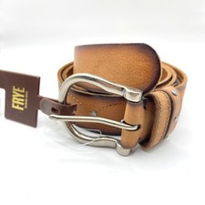 NWT Frye Brown Genuine Leather Belt Studded Stitch Women Size M Rugged Western