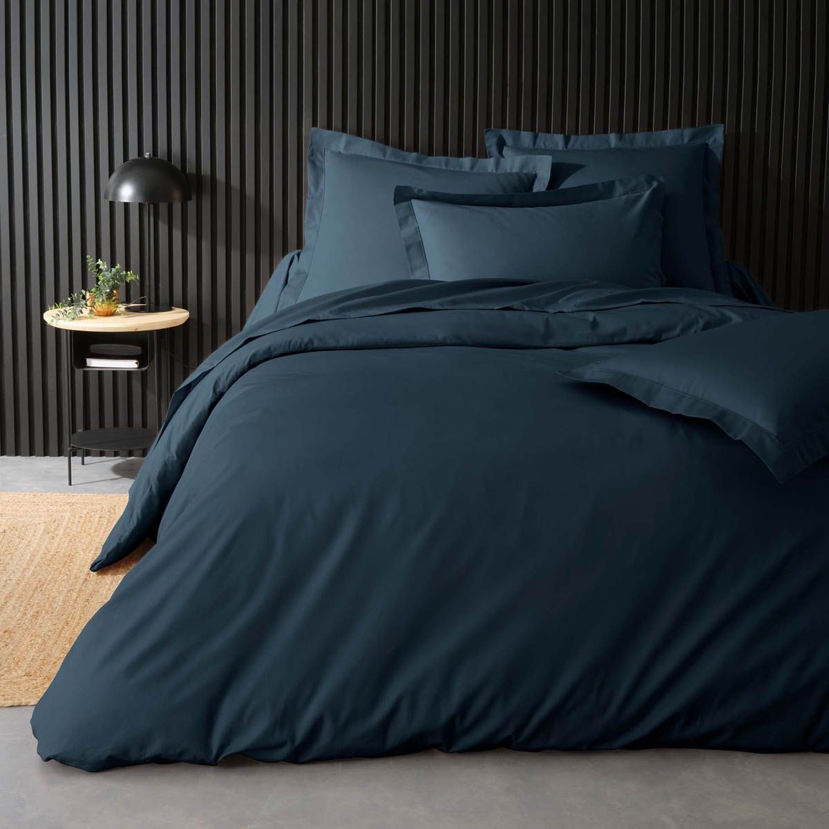 Housse de couette percaline 220x240cm bleu nuit en coton peigné haut de gamme