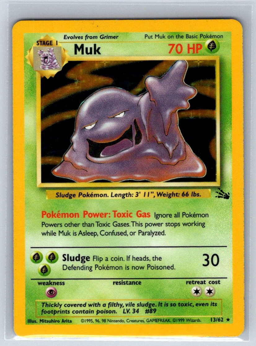 Muk 13/62 Rare Fossil Pokemon Unlimited Holo Moderately Played