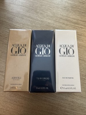 Giorgio Armani Acqua Di Gio Profondo/Absolu/ Eau de Parfum 0.5 oz *sealed* Combo