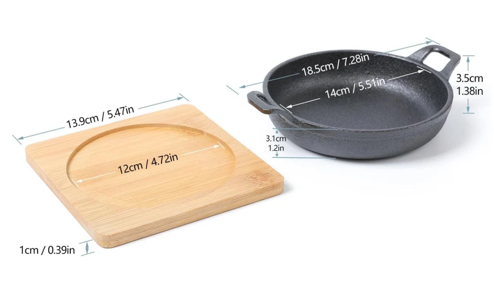 Mini tigela de servir HAWOK ferro fundido diâmetro 5,6 polegadas 0,37QT com bandeja de bambu conjunto de 4 - Imagem 3 de 4