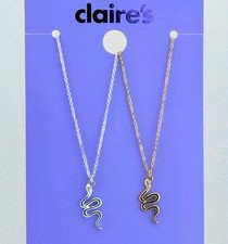 New Claire  s 2-Pack Snake Pendant Necklaces Gold  Silver Tone BFF Friends