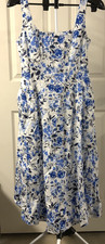 Free Assembly Floral Midi Dress Women S Sleeveless Panel Lined Blue NWT