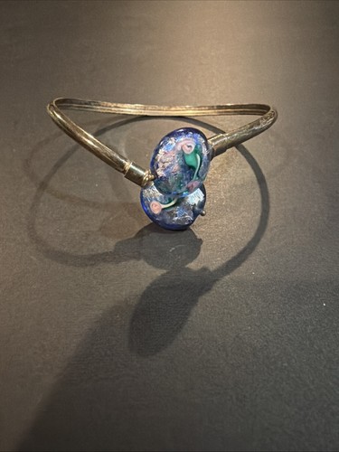 Vintage Sterling Silver Cuff Bracelet with Blue Murano Glass