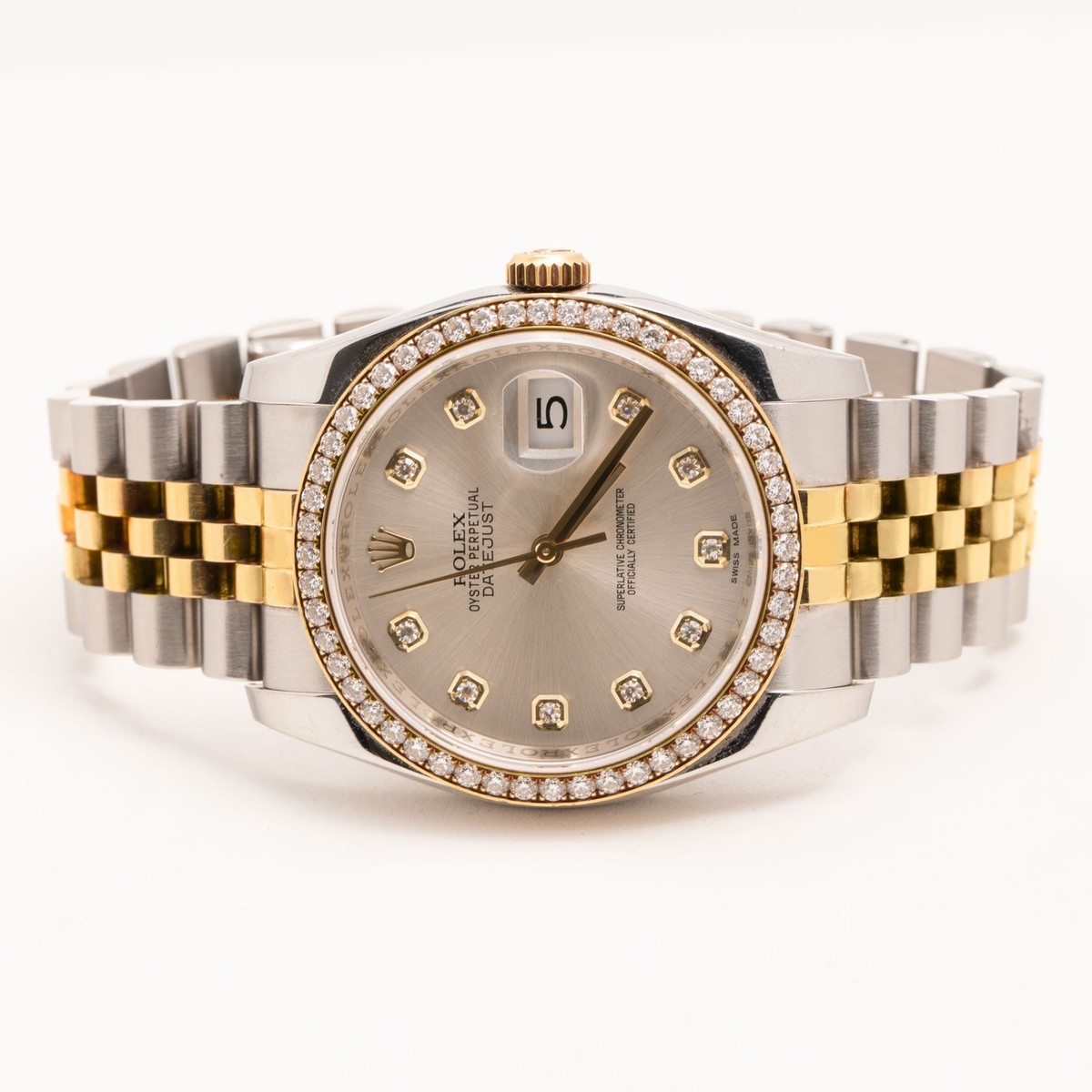 Rolex Watch Diamond Bezel Datejust 116243 36mm Silver Dial BOX