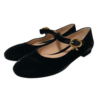 Gianvito Rossi MARY RIBBON velvet Mary Jane flat pumps, 36, black. Women USED