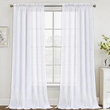 White Linen Curtains for Living Room 108 inch Extra Long Rod Pocket Thick Lin...