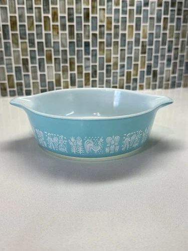 Vintage Pyrex 471 Turquoise White Amish Butterprint Casserole Dish 1 PT USA