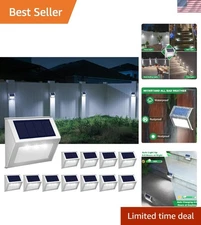 Modern Solar Powered Outdoor Fence Lights - 12 Pack Cool White Illumination