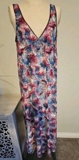 Ambrielle XL Maroon Blue Floral Long Polyester Night Gown