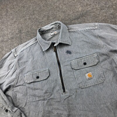 Carhartt Shirt XL Pinstripe Half Zip Logger Heritage Work