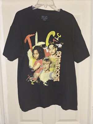 TLC No Scrubs Shirt Mens 2XL Black Yellow Left Eye Short Sleeve