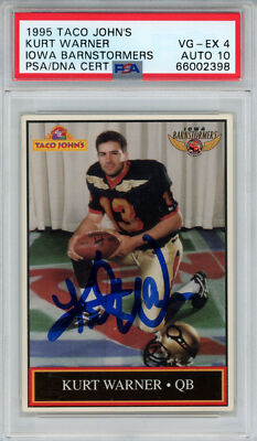 Kurt Warner Signed 1995 Taco John's #13 Trading Card PSA 4 Auto 10