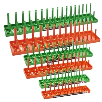 HANSEN GLOBAL Hansen 6pc Socket Organizer Tray Rack Holder 1/4 3/8 1/2 in. Green Metric Orange