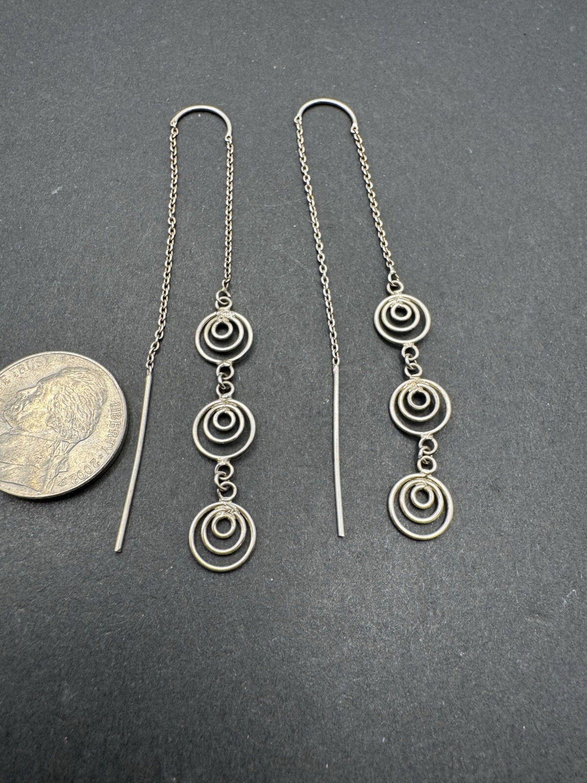 Sterling Silver 925 Triple Circle Threader 3” Ear… - image 1