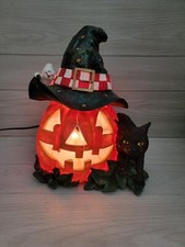 12" Retro Light Up Halloween Jack o Lantern Witch Hat Cat Pumpkin Seasonal