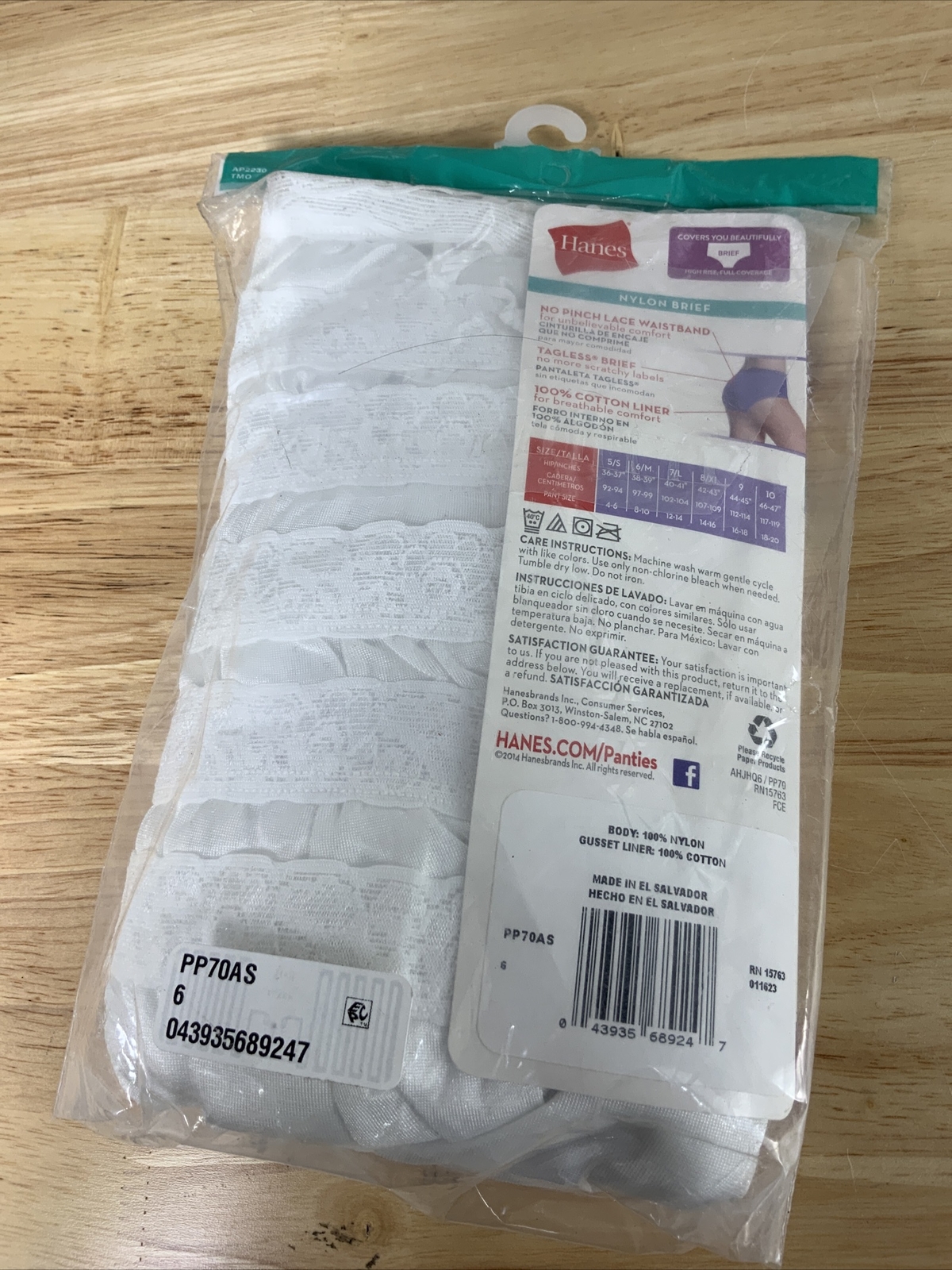 Hanes Women's Nylon 6 Brief Panties White, Size 8, Pack of 6 for sale