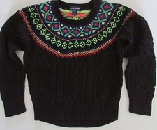 NWT Ralph Lauren Girl's Holiday Fair Isle Cable Knit Sweater Black Sizes 5