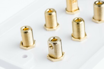 2-Pack White Speaker Wall Face Plates With Gold Banana Posts | Includes Screws & Solder For AV Audio Installation 2 thumbnail image