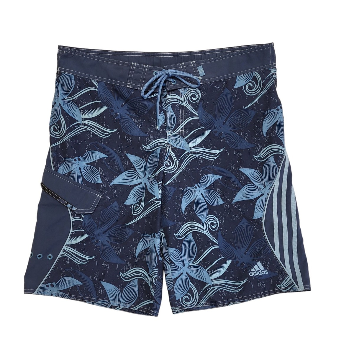 Adidas Navy Blue Floral Drawstring Beach Shorts Uk Men's Size M