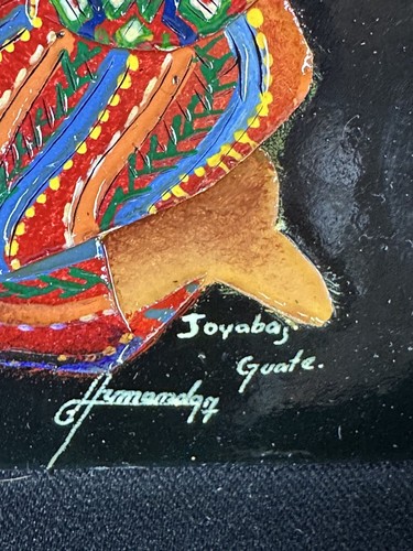 Quadro arte popolare guatemalteca fatto a mano su legno - firmato Joyabaj Guate - Foto 7 di 9